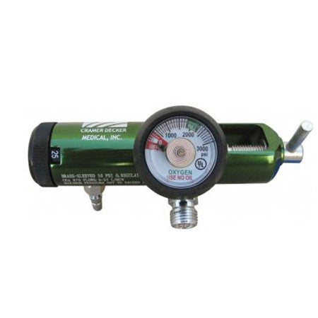 O2 Regulator, 0-25 LPM, CGA870, Barb and 2 DISS Power Take-offs